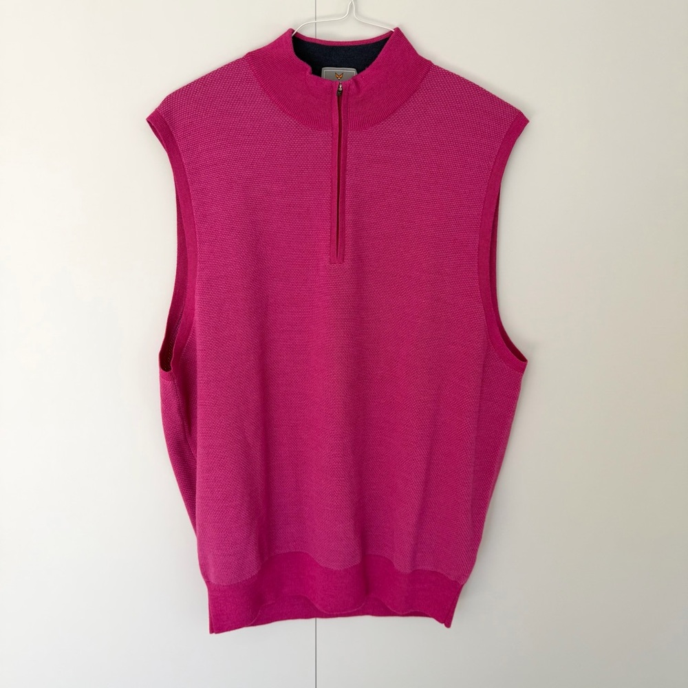 FENNEC Men’s Dacron Merino Wool Quarter Zip Golf Vest in Berry Pink